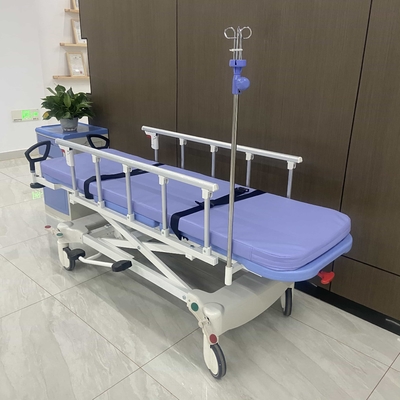 kaufen Hydraulische Trage Hspital Ausrüstung Medizinischer Patient Trolley Klappschutzgelände Rollstuhltransfer b Online-Herstellung