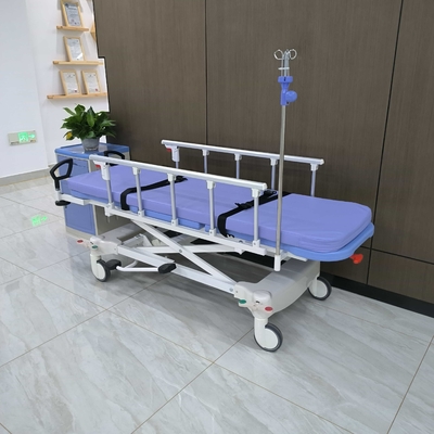 Hydraulische Trage Hspital Ausrüstung Medizinischer Patient Trolley Klappschutzgelände Rollstuhltransfer b