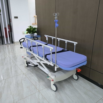 Hydraulische Trage Hspital Ausrüstung Medizinischer Patient Trolley Klappschutzgelände Rollstuhltransfer b