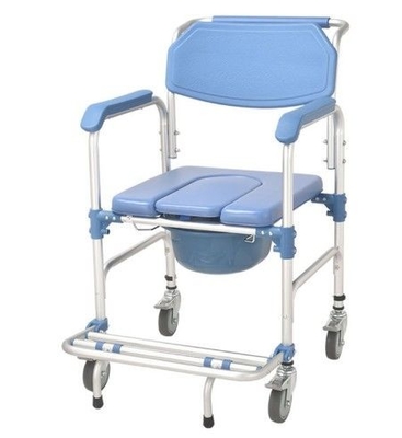 Blauer Vierradtoiletten-Stuhl des Aluminiumlegierungs-Rahmen-pp. mit Bremse