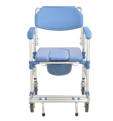 Blauer Vierradtoiletten-Stuhl des Aluminiumlegierungs-Rahmen-pp. mit Bremse